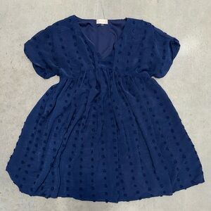 Altar'd State Navy Textured Dot Short Sleeve Dress